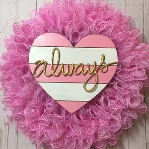 Valentine Always Pink Deco Mesh Wreath